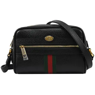 【GUCCI 古馳】Ophidia 經典綠紅綠條紋小牛皮迷你方包斜背包(黑)