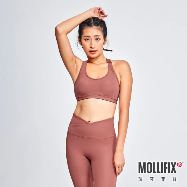 【Mollifix 瑪莉菲絲】銀纖維抗菌系列_Y背微V中強度運動內衣、瑜珈服、無鋼圈、開運內衣(暖陽橘)