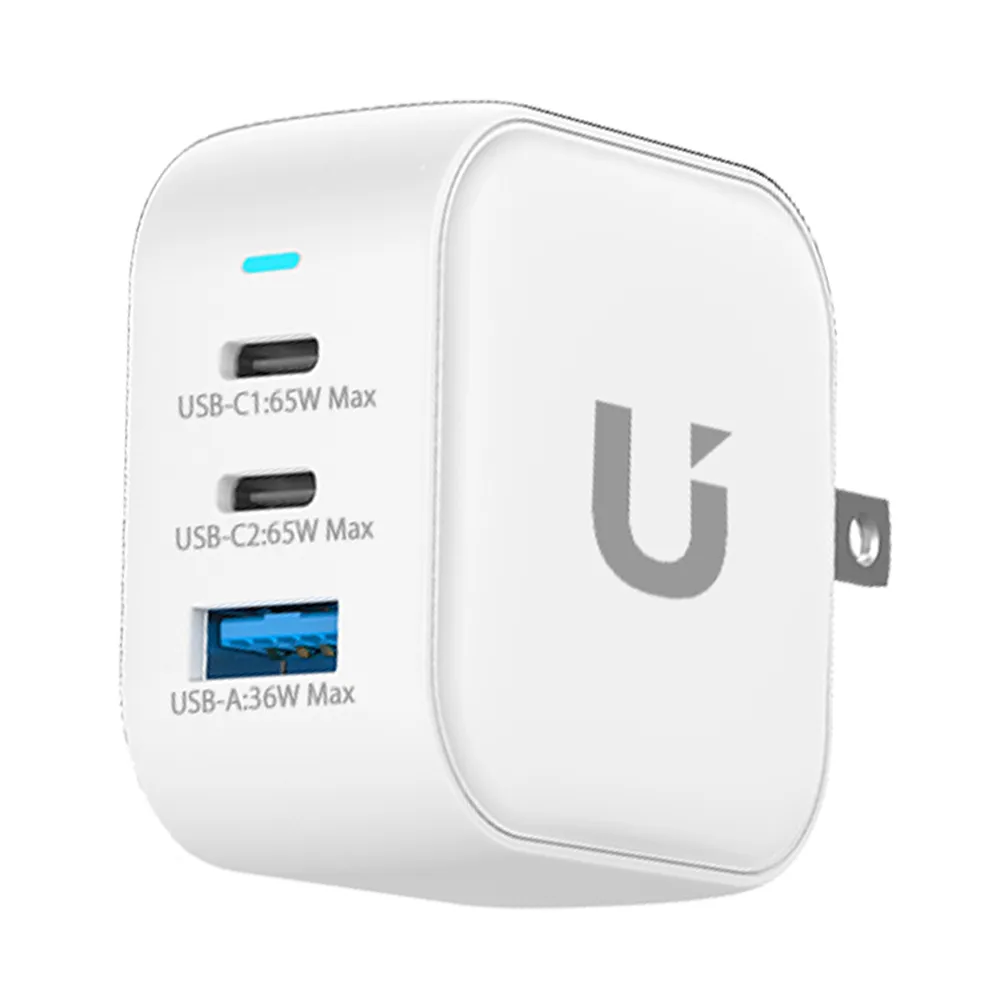 【UKKO】GaN III 65W 氮化鎵急速充電器-白(GaN USB-C/USB 2C1A PD快充)