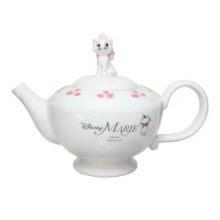 【小禮堂】Disney 迪士尼 瑪麗貓 造型陶瓷茶壺 500ml - 白坐姿款(平輸品)