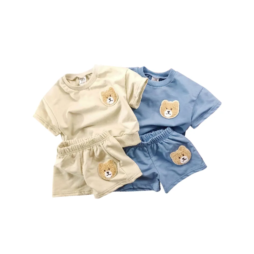 【艾比童裝】嬰兒 刺繡森林熊套裝 MIT台灣製短袖上衣 短褲(套裝系列 D104)