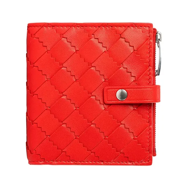 【BOTTEGA VENETA 寶緹嘉】600270 經典編織扣式拉鍊零錢中短夾(紅色)