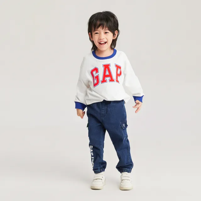 【GAP】男幼童裝 Logo純棉圓領長袖T恤-白色(753648)