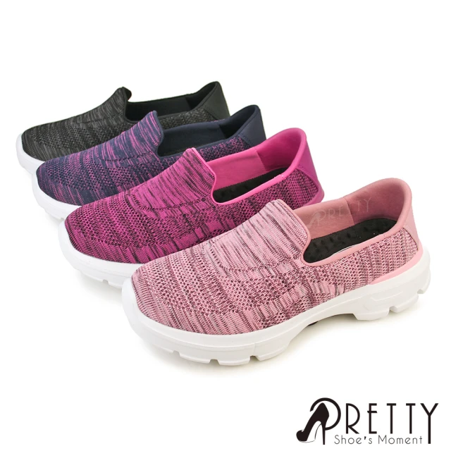 【Pretty】女 懶人鞋 健走鞋 休閒鞋 直套式 微寬楦 輕量 減壓避震(4色)