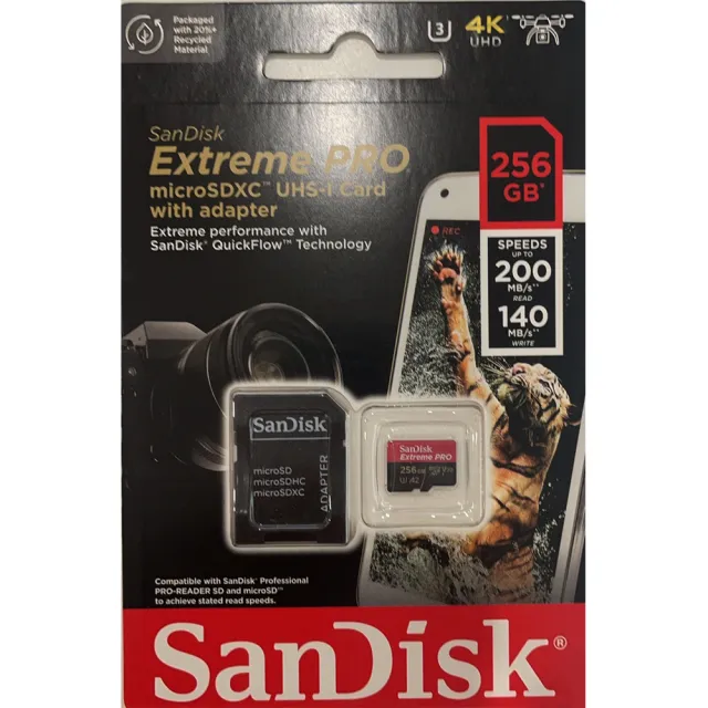 【SanDisk 晟碟】256GB microSDXC Extreme Pro 200MB/s UHS U3 4K V30 A2 記憶卡