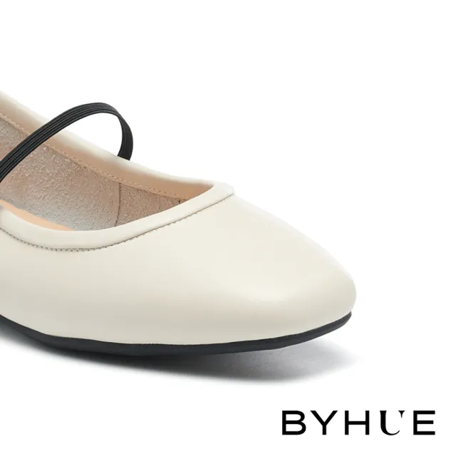 【BYHUE】簡約純色繫帶方頭瑪莉珍軟芯Q底平底鞋(白)