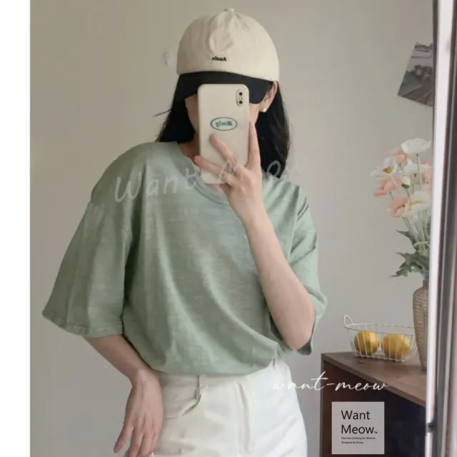 【Want-Meow】100公斤加大款/台灣製造/竹節棉多色寬鬆短袖圓領素T(短袖上衣/短T/T恤/大碼/大尺碼/加大碼)
