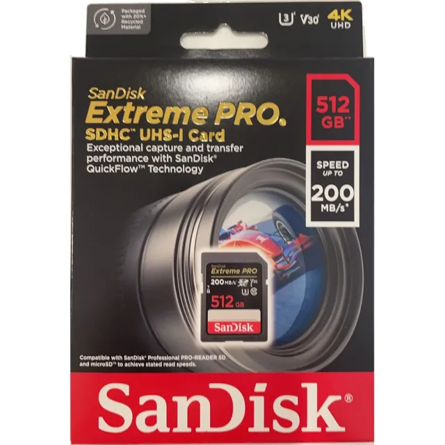 【SanDisk 晟碟】512GB SDXC Extreme Pro 200MB/s 4K U3 V30 相機記憶卡