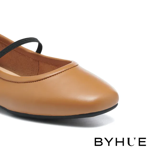 【BYHUE】簡約純色繫帶方頭瑪莉珍軟芯Q底平底鞋(棕)