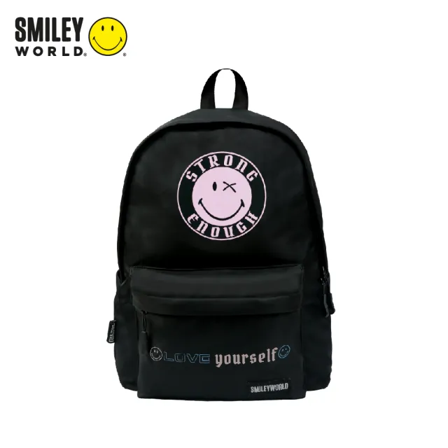 【Smiley World 微笑世界】黃色笑臉休閒防潑水多功能後背包(實用透氣多夾層筆電包 登山包 流行包包)