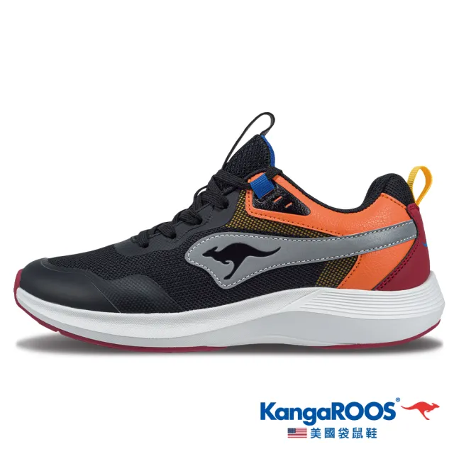 【KangaROOS】童鞋 RUN FLOW 超輕量童鞋 透氣緩震 休閒鞋 運動鞋(黑/橘/灰-KK32310)