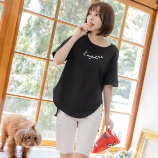 【N147】韓國英文草寫長版寬鬆棉T恤上衣《Y1265》百搭黑(韓國女裝)