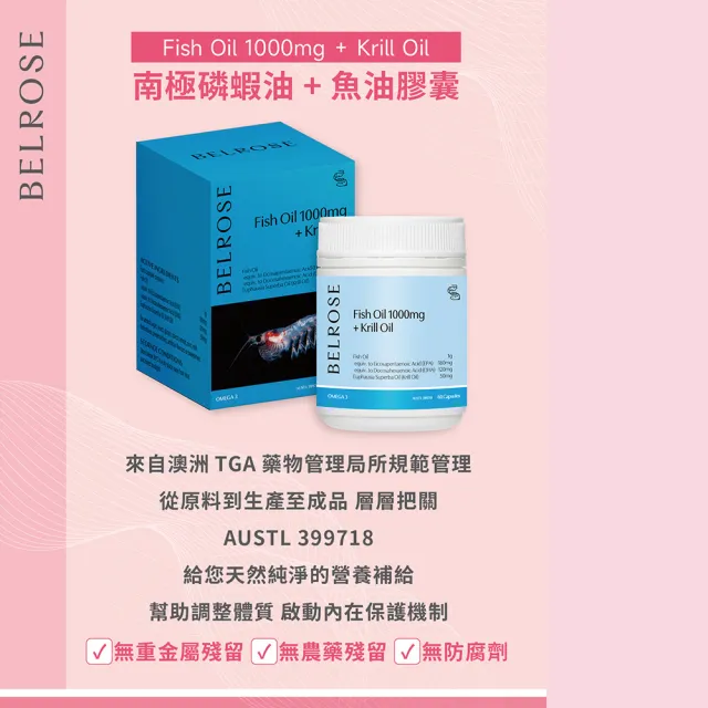 【澳洲Belrose】南極磷蝦油+魚油膠囊(2入組 60顆/瓶)