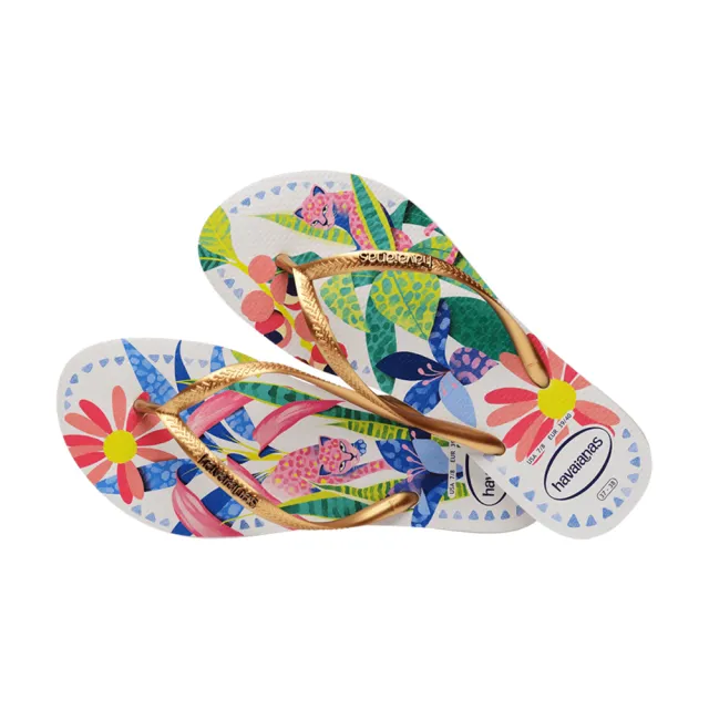 【havaianas 哈瓦仕】拖鞋 女鞋 夾腳拖 花卉 花豹 Slim Tropical 白 4122111-0093W(哈瓦士)