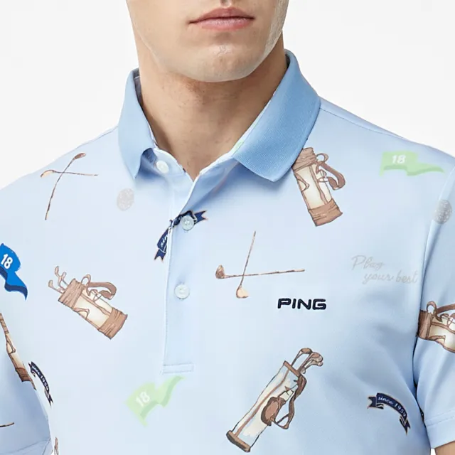 【PING】男款高爾夫圖騰短袖POLO衫-藍(吸濕排汗/抗UV/GOLF/高爾夫球衫/PA23116-53)