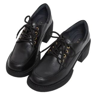 【Ann’S】小眾變大眾-皮革版本綁帶厚底粗跟牛津鞋5cm-版型偏小(黑)
