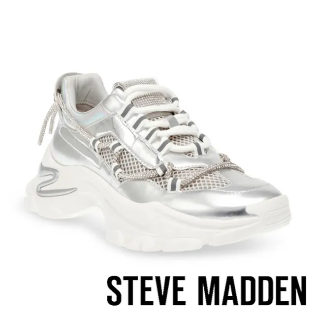 【steve madden】MIRACLES 拼接綁帶老爹鞋(銀色)