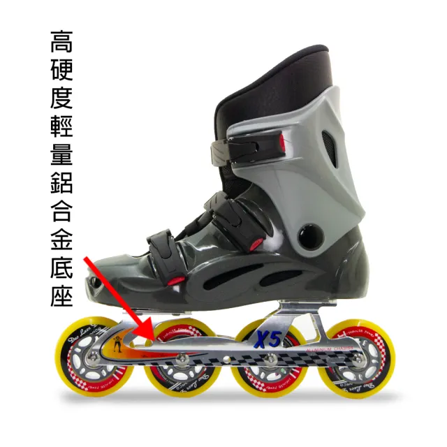 【D.L.D 多輪多】鋁合金底座 專業競速直排輪 溜冰鞋(鐵灰銀 X5)