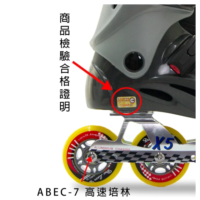 【D.L.D 多輪多】鋁合金底座 專業競速直排輪 溜冰鞋(鐵灰銀 X5)