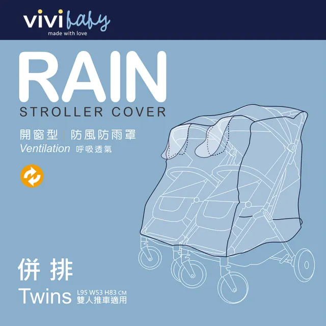 【VIVIBABY】推車防風雨罩-左右/前後 雙人推車雨罩(嬰兒手推車雨罩 防風 防雨 防塵)
