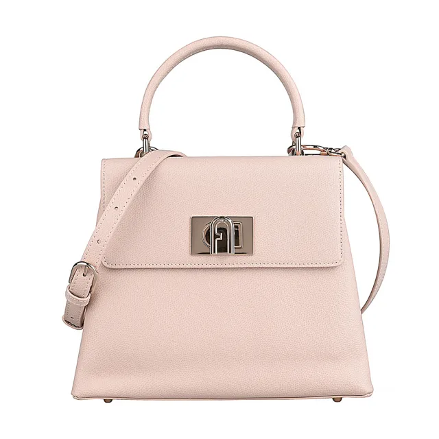 【FURLA 芙拉】1927經典拱門轉扣標誌手提斜背兩用包(S/芭蕾粉)