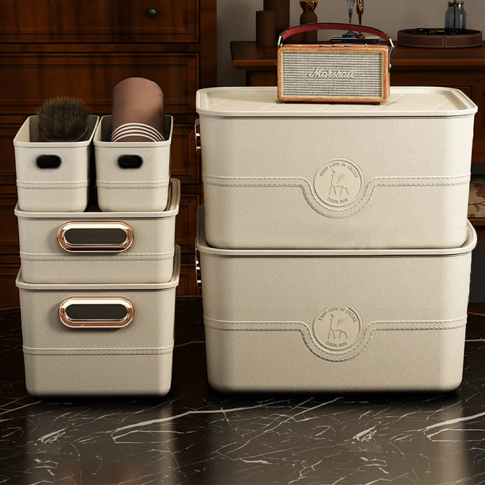 【ONE HOUSE】卡洛皮革紋可堆疊收納盒-2L+5L+7L+12L(1組)