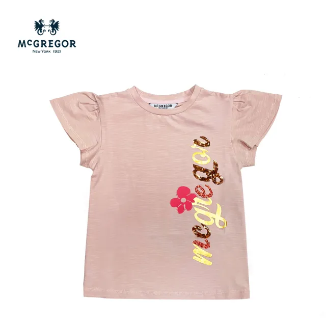 【MCGREGOR 瑪格麗格】蝴蝶袖圓領T恤-女大童款(231759字體印花加車亮片圖騰)
