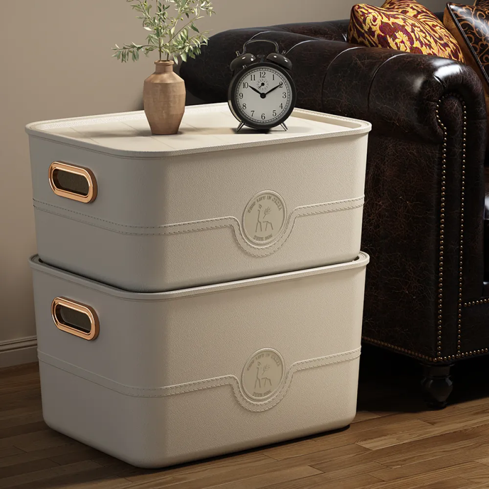 【ONE HOUSE】卡洛皮革紋可堆疊收納盒-16L 大號高款-帶蓋 XL(2入)