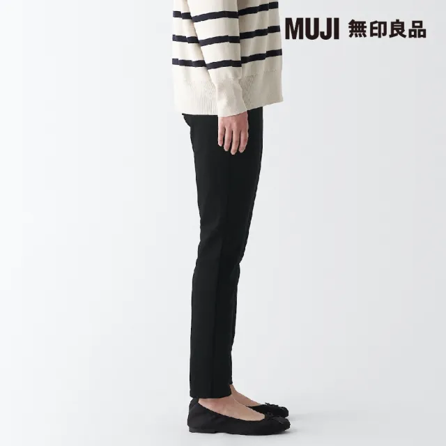 【MUJI 無印良品】女有機棉混超彈力丹寧窄版褲(黑色)