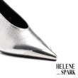 【HELENE_SPARK】摩登未來感金屬拼接皺金屬羊皮尖頭高跟鞋(銀)