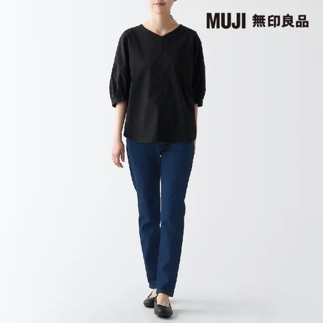 【MUJI 無印良品】女有機棉混彈性丹寧合身褲(藍色)