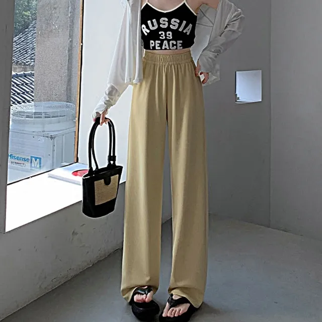 【米蘭精品】現貨+預購 休閒褲闊腿長褲(高腰薄款寬鬆女褲子6色74fk35)