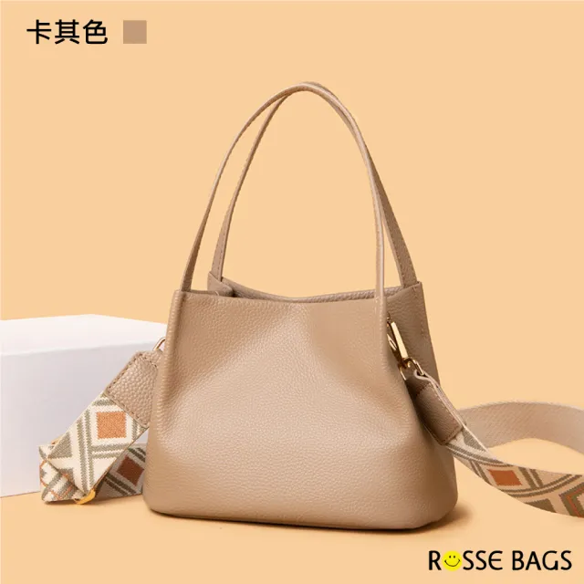 【Rosse Bags】真皮輕便時尚單肩手提水桶包(現+預  綠色／黑色／米色／卡其色)