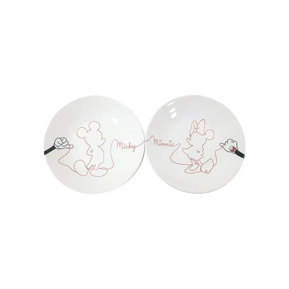 【SANGO 三鄉陶器】迪士尼 陶瓷盤子二件組 22.2cm 米奇家族 愛情紅線(餐具雜貨)