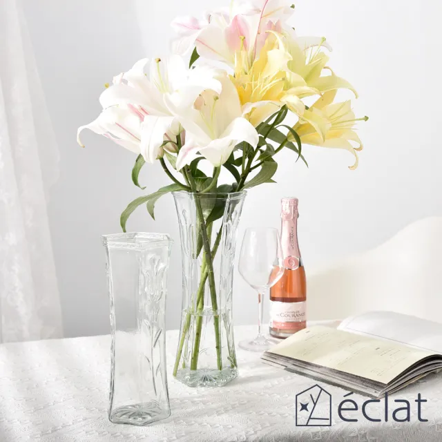 【Eclat】匠心花藝高雅花紋六角時尚晶透花瓶_4入/組(花瓶擺件 花藝花器 插花裝飾品 造型花瓶)