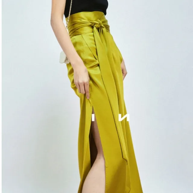 【巴黎精品】現貨+預購 女緞面半身裙絲質長裙法式絲綢大碼洋裝休閒大尺碼女裝(一片式綁帶純色3色a1cp2)