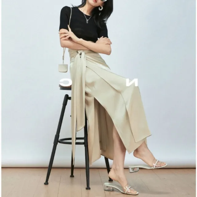 【巴黎精品】現貨+預購 女緞面半身裙絲質長裙法式絲綢大碼洋裝休閒大尺碼女裝(一片式綁帶純色3色a1cp2)