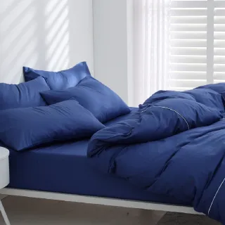 【AnD HOUSE 安庭家居】MIT 200織精梳棉-單人床包枕套組-紳士藍(單人加大/100%純棉)