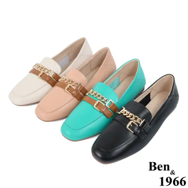 【Ben&1966】Ben&1966高級頭層牛皮個性金屬鍊樂福鞋-珊瑚粉236133