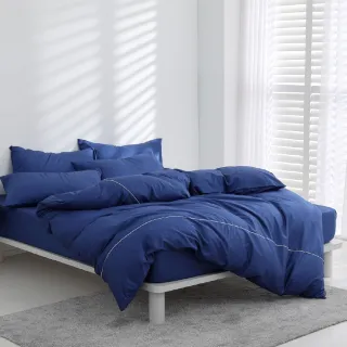 【AnD HOUSE 安庭家居】MIT 200織精梳棉-雙人床包枕套組-紳士藍(標準雙人/100%純棉)