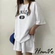 【HanVo】現貨 BENSON休閒運動棉質套裝(透氣吸濕排汗寬鬆兩件式 居家服 女生衣著 5963)