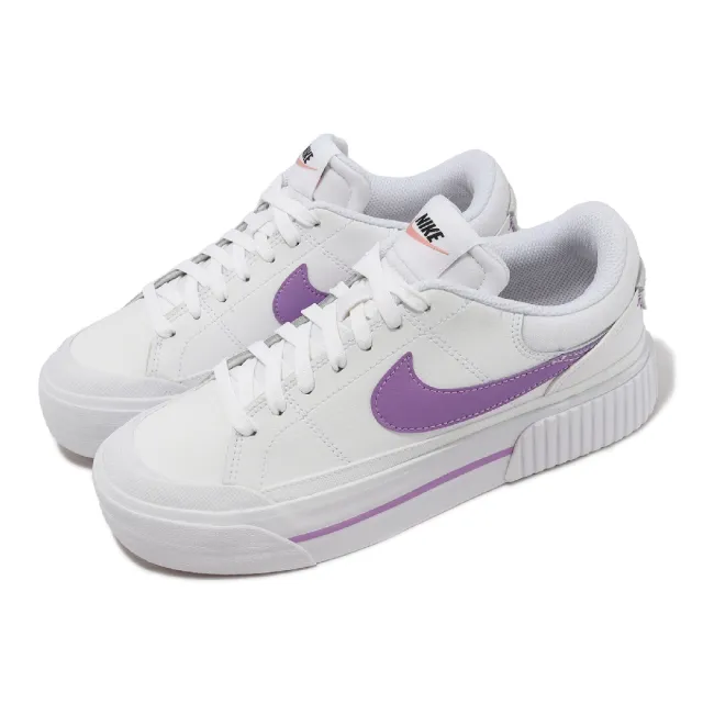 【NIKE 耐吉】休閒鞋 Wmns Court Legacy Lift 女鞋 白 紫 皮革 厚底 增高 復古 縫線(DM7590-103)