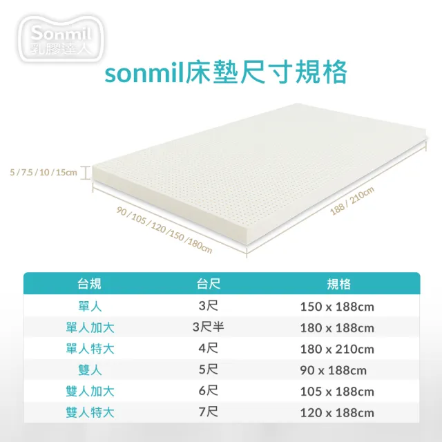 【sonmil】醫療級乳膠床墊 10cm雙人特大床墊7尺 3M吸濕排汗機能