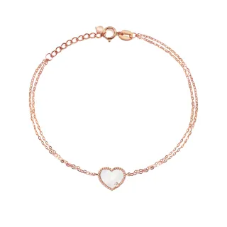 【King Star】18K金造型天然鑽石手鍊 白母貝 愛心(18K雙鍊設計)