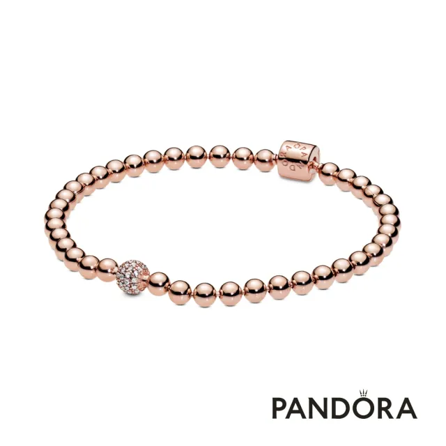 【Pandora 官方直營】珠飾密鑲寶石手鏈-鍍14k玫瑰金