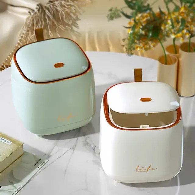 出清品 小綠豆居家百貨 奢華金邊垃圾桶(垃圾桶 桌上垃圾桶 小垃圾桶 按壓垃圾桶)