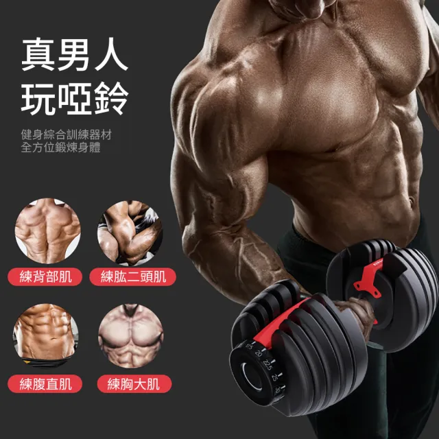 【時尚玩家】專業級24KG可調式啞鈴 外銷歐洲指定款  符合RoHS國際認證-2入(52.5磅15段旋轉重量調節)