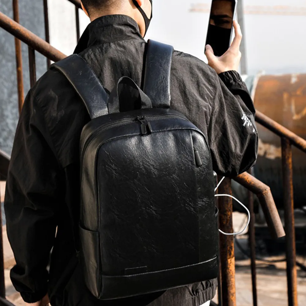 【MoonDy】後背包 編織包 男生包包 大學生後背包 大容量包包 書包 韓國包包 電腦包 筆電包 黑色軟皮包包