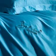 【Betrise】潽藍 純色系列 特大頂級300織100%精梳長絨棉素色刺繡四件式被套床包組(送寢具專用洗滌袋X1)