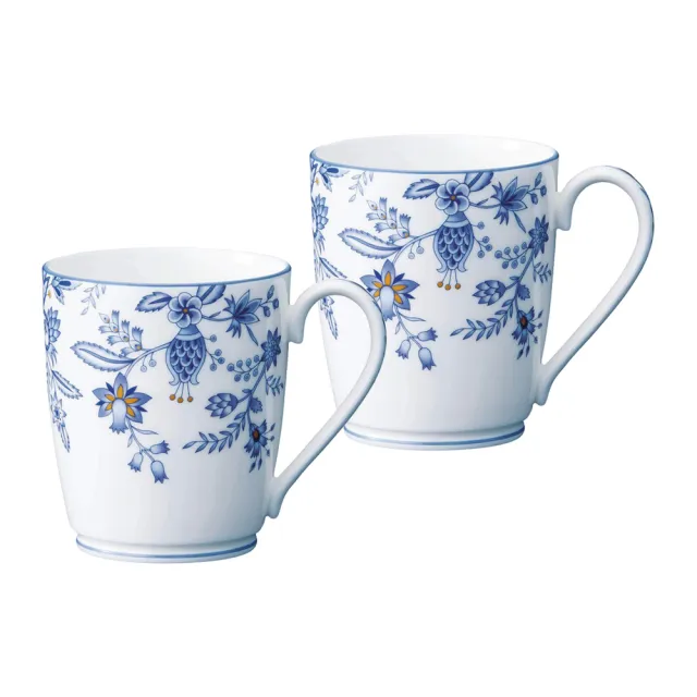 【NORITAKE】青花骨瓷藍邊馬克杯對杯(原廠禮盒組)